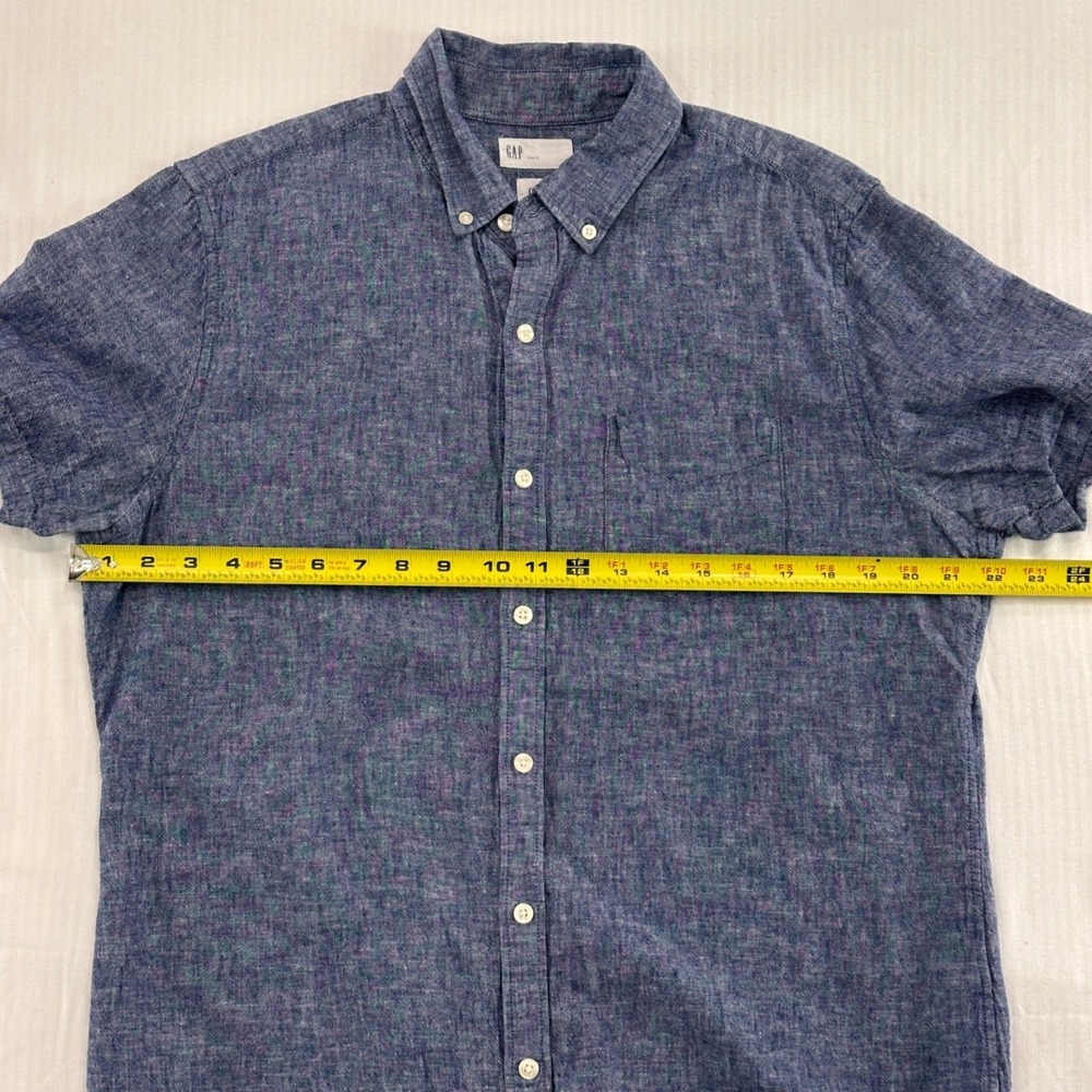 Gap Linen Cotton Blend Short Sleeve Shirt Mens Large Blue Slim Fit | Coastal - Picture 7 of 7